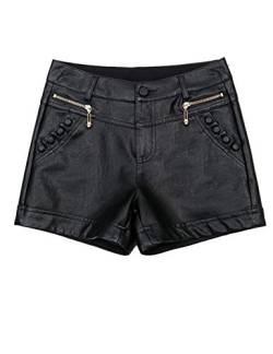 HAHAEMMA Damen Herbst Winter Leder Shorts Kunstleder Hotpants Hohe Taille Kurz Mini Hose(BL,4XL) von HAHAEMMA