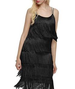 HAHAEMMA Damen Kleid Neckholder Quaste 1920er Fransenkleid Mit Halter Great Gatsby Cocotail Party Flapper Kleider Fasching Fransen Damen Kostüm Kleid(BL,M) von HAHAEMMA