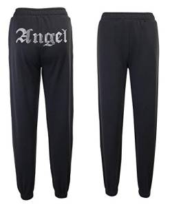 HAHAEMMA Damen Sportpants Angel Strass Jogginghose Harem Hip Hop Joggerhose mit hoher elastischer Taille Street Wear von HAHAEMMA