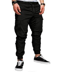 HAHAEMMA Herren Hosen Slim Fit Cargo Chino Casual Jogger Sporthose Freizeithose Jeans Hose mit Taschen Joggers Activewear Hosen Stretch Schwarz Herbst Winter M-4XL（BL,2XL） von HAHAEMMA