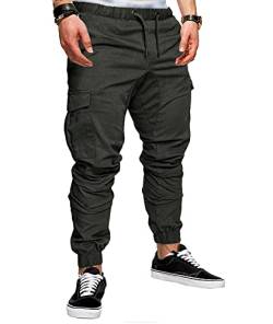 HAHAEMMA Herren Hosen Slim Fit Cargo Chino Casual Jogger Sporthose Freizeithose Jeans Hose mit Taschen Joggers Activewear Hosen Stretch Schwarz Herbst Winter M-4XL（Dunkelgrau,4XL） von HAHAEMMA