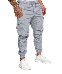 HAHAEMMA Herren Hosen Slim Fit Cargo Chino Casual Jogger Sporthose Freizeithose Jeans Hose mit Taschen Joggers Activewear Hosen Stretch Schwarz Herbst Winter M-4XL（GY,2XL） von HAHAEMMA