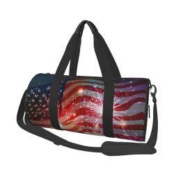 Fireworks Reisetasche mit amerikanischer Flagge, Sporttasche, Turnbeutel, großer Druck, Polyester, Schultertasche für Damen und Herren, Schwarz , Einheitsgröße von HAHAFU