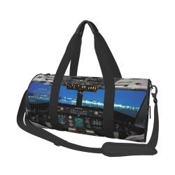 Flugzeug-Cockpit-Reisetasche, Organizer, Sporttasche, Turnbeutel, großer Druck, Polyester, Schultertasche für Damen und Herren, Schwarz , Einheitsgröße von HAHAFU