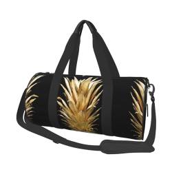 Goldene Ananas-Reisetasche, Organizer, Sporttasche, Turnbeutel, großer Druck, Polyester, Schultertasche für Damen und Herren, Schwarz , Einheitsgröße von HAHAFU