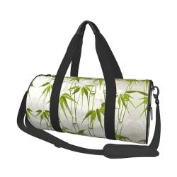 Grüner Bambus, Naturpflanzen-Reisetasche, Organizer, Sporttasche, Turnbeutel, großer Druck, Polyester, Schultertasche für Damen und Herren, Schwarz , Einheitsgröße von HAHAFU