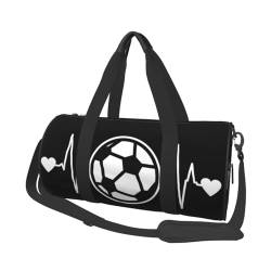 I Love Soccer Reisetasche, Organizer, Sporttasche, Turnbeutel, großer Druck, Polyester, Schultertasche für Damen und Herren, Schwarz , Einheitsgröße von HAHAFU