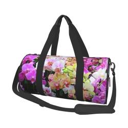 Orchideen-Reisetasche, Organizer, Sporttasche, Turnbeutel, großer Druck, Polyester, Schultertasche für Damen und Herren, Schwarz , Einheitsgröße von HAHAFU