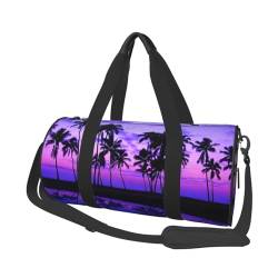 Palm Tree Purple Sunset Reisetasche, Organizer, Sporttasche, Turnbeutel, großer Druck, Polyester, Schultertasche für Damen und Herren, Schwarz , Einheitsgröße von HAHAFU