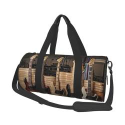 Reisetasche für Gitarre, Bass, Musikinstrumente, Reisetasche, Organizer, Sporttasche, Turnbeutel, großer Druck, Polyester, Schultertasche für Damen und Herren, Schwarz , Einheitsgröße von HAHAFU