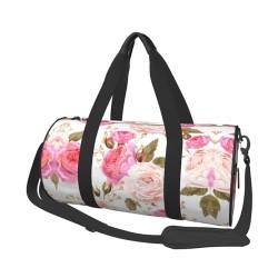 Reisetasche mit Blumenmuster und Rose, Sporttasche, großer Druck, Polyester, Schultertasche für Damen und Herren, Schwarz , Einheitsgröße von HAHAFU