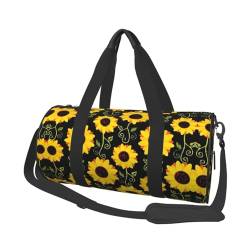 Reisetasche mit Blumenmuster und Sonnenblumen-Motiv, Sporttasche, Turnbeutel, großer Druck, Polyester, Schultertasche für Damen und Herren, Schwarz , Einheitsgröße von HAHAFU