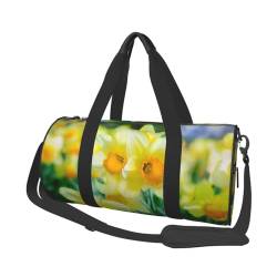 Reisetasche mit Narzissenblumen-Motiv, Sporttasche, Turnbeutel, großer Druck, Polyester, Schultertasche für Damen und Herren, Schwarz , Einheitsgröße von HAHAFU