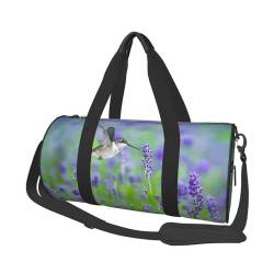 Reisetasche mit Vögeln in violettem Lavendel, Blumenmuster, Organizer, Sporttasche, Turnbeutel, großer Druck, Polyester, Schultertasche für Damen und Herren, Schwarz , Einheitsgröße von HAHAFU