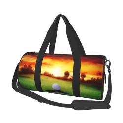 Sporttasche, Golfball, Sonnenuntergang, Baum, Reisetasche, Organizer, Sporttasche, Turnbeutel, großer Druck, Polyester, Schultertasche für Damen und Herren, Schwarz , Einheitsgröße von HAHAFU