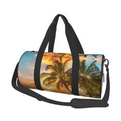 Sunset Hawaii-Palmen-Reisetasche, Organizer, Sporttasche, Turnbeutel, großer Druck, Polyester, Schultertasche für Damen und Herren, Schwarz , Einheitsgröße von HAHAFU