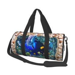 Underwater World Reisetasche, Organizer, Sporttasche, Turnbeutel, großer Druck, Polyester, Schultertasche für Damen und Herren, Blau, Schwarz , Einheitsgröße von HAHAFU