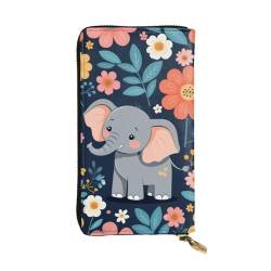 Damen-Geldbörse, Kirschblüten-Leder, niedliche Clutch-Geldbörse für Damen, minimalistisch, wasserdicht, Kartenhalter, Clutch-Tasche, Cartoon Elefant und Eulen Floral, Einheitsgröße von HAICOM