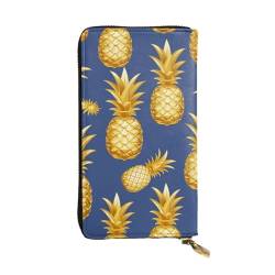 Damen-Geldbörse aus Leder mit Leopardenmuster, niedlich, minimalistisch, wasserdicht, Kartenhalter, Clutch-Tasche, Goldene Ananas-Hintergrund, Einheitsgröße von HAICOM