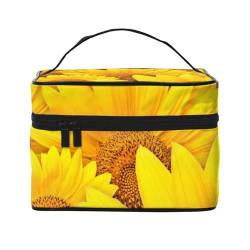 HAICOM BrilliantYAN Make-up-Tasche, groß, bedruckt, Reise-Kosmetiktasche mit Reißverschluss, für Damen und Make-up-Künstler, tragbare, quadratische Tasche, Viele Sonnenblumen, Einheitsgröße von HAICOM