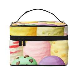 Make-up-Tasche, Organizer, große Eiscreme-bedruckte Reise-Kosmetiktasche mit Reißverschluss für Frauen und Make-up-Künstler, tragbare quadratische Tasche, ice cream, Einheitsgröße von HAICOM