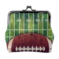 Münzgeldbörse mit Lippen-Aufdruck in schwarz-weiß gestreift, Leder-Münzgeldbörse für Damen und Herren, persönliche kleine Münztasche, niedliche Münztasche mit Kussverschluss, American Football Field von HAICOM