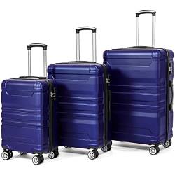 HAINEW 3tlg Trolley Kofferset ABS Hartschalen-Handgepäck Leicht Koffer mit TSA-Schloss und Universalrad Erweiterbar Zwillingsrollen Reisekoffer Koffer M-L-XL-Set (Blau) von HAINEW
