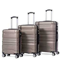 HAINEW 3tlg Trolley Kofferset ABS Hartschalen-Handgepäck Leicht Koffer mit TSA-Schloss und Universalrad Erweiterbar Zwillingsrollen Reisekoffer Koffer M-L-XL-Set (Gold) von HAINEW