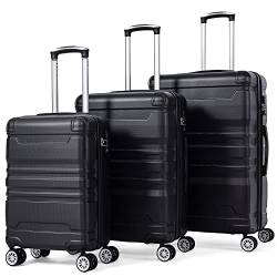 HAINEW 3tlg Trolley Kofferset ABS Hartschalen-Handgepäck Leicht Koffer mit TSA-Schloss und Universalrad Erweiterbar Zwillingsrollen Reisekoffer Koffer M-L-XL-Set (Schwarz) von HAINEW