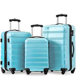 HAINEW 3tlg Trolley Kofferset ABS Hartschalen-Handgepäck Leicht Rollkoffer mit Schloss und Universalrad 4 Rollen Reisekoffer Koffer M-L-XL-Set (Blau) von HAINEW
