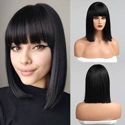 HAIRCUBE Kurze Charmante Bob mit Bangs Perücken für Frau Natur Hitzebeständige Synthetische Faser Party/Cosplay/Kostüm/Tägliche Perücke (schwarz) von HAIRCUBE