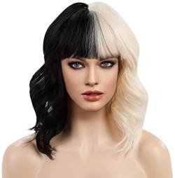 HAIRCUBE Kurze Charming Bob mit Bangs Perücken für Frau Natur Hitzebeständige Synthetische Faser Party/Cosplay/Kostüm/Tägliche Perücke (Cruella Deville：schwarz/weiß) von HAIRCUBE