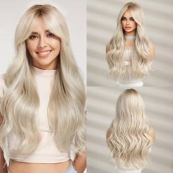HAIRCUBE Lang Weiss Blond Perücken für Frauen Synthetisches Haar Perücke mit Bangs von HAIRCUBE