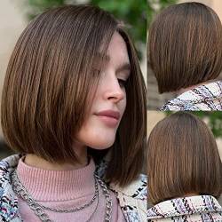 HAIRCUBE Seitenteil Dark Ombre Dunkelbraune Bob Perücken für Frauen Front-Lace Natur Perücke mit dunklen Wurzeln für Frau Natürlich aussehende hitzebeständige Faser Natur Synthetische Perücken von HAIRCUBE