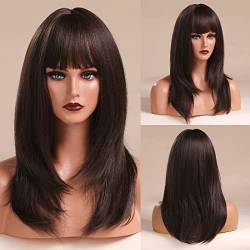 Haircube Black Perücken für Frauen, dunkelbraune synthetische Perücken mit Pony Hitzebeständige Perücken Daily Cosplay von HAIRCUBE