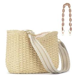 HAIWILL Crossbody Bag Damen Stroh Umhängetasche Klein Strohtasche Boho Strandtasche Sommertaschen Retro Handtasche Schultertasche für Frauen Mädchen (Beige) von HAIWILL