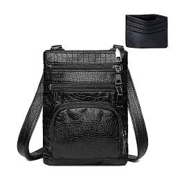 HAIWILL Umhängetasche Damen Klein Schultertasche Leder Crossbody Bag Damen Handtasche Retro Handytasche zum Umhängen mit Verstellbarer Schultergurt und 5 Fächer mit Reißverschluss (Schwarz) von HAIWILL