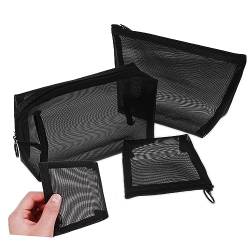 HAKIDZEL 3 Teiliges Schwarzes Mesh Kosmetiktaschen Set Dreiteiliges Set Kleine Kulturtasche Make Up Taschen Organizer Damen Make Up Taschen Make Up Beutel Mit Reißverschluss von HAKIDZEL