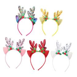 HAKIDZEL 5St Weihnachtsgeweih Stirnband weihnachts haarreif fasching haarschmuck Elchgeweih Stirnband damen stirnbänder Haargummis Weihnachtsgeweih-Haarband Weihnachtsstirnband Pailletten von HAKIDZEL