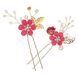 HAKIDZEL Perlen-Haarspange 2St haarschmuck Blumenhaar Haarspangen Haare für Brötchen französische haarnadel Koreanisch Hochzeitsblumen Haarteil Stirnband Fräulein Kopfbedeckung Legierung von HAKIDZEL