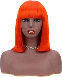 Perücken Haarersatz-Perücke, gerade, kurze Bob-Perücke, rote, orangefarbene Perücke mit Pony für schwarze Frauen, bunte, schulterlange Perücke Perücke (Color : A, Size : 10inch) von HALAHAI