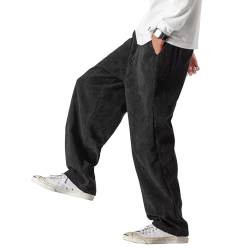 HALOMR Herren Cordhose Erweiterbare Taille Baggy Pants Casual Loose Fit Relaxed Fit Baumwolle, Schwarz, 3XL von HALOMR