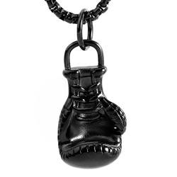 HAMANY Schmuck Edelstahl Boxhandschuh Boxhandschuhe Handschuhe Männer Anhänger mit Halskette,Herren Kette,Schwarz,mit 60cm Kette von HAMANY