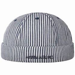 HAMMABURG Stripes Cotton Dockermütze One Size (ca. 56-60 cm) Herren - Handgefertigt - Aus 100% Baumwolle - Größenverstellbar durch Klettverschluss - Sommer/Winter dunkelblau One Size von HAMMABURG