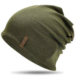 HAMUNI Mütze Damen Dünne Mütze Herren - Slouch Beanie Mütze - Leicht Weich Chemo Mütze - Atmungsaktiv Long Beanie - Elastisch Mütze - Ideale Beanie Mütze für Alle Jahreszeiten (Militärgrün) von HAMUNI