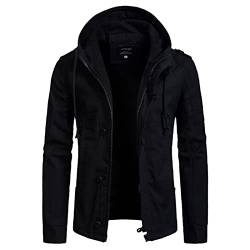 HAN HONG Herren Kapuzenjacke Militärtatische Mäntel Solid Color Casual Workwear Mann Outdoor Windproof Wandersportwear Black XL von HAN HONG