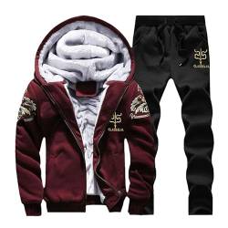 HAN HONG Herren Winter Trainingsanzug Set Kapuzenjacke und Hose Outfits Warm Casual 2-teiliges Set Hoodie Print Sets, rot, L von HAN HONG