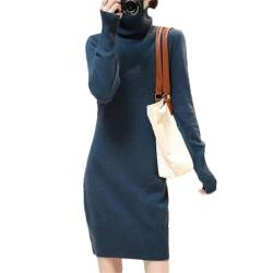 Kaschmirpullover Damenkleider Wolle Herbst Winter Rollkragenpullover Strickkleid weiblich lässig langärmelig Röcke Blue XS von HAN HONG