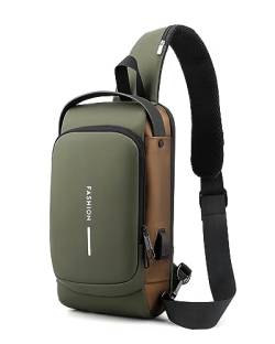 HAN-LBG Umhängetaschen für Männer und Frauen, wasserdichte Brusttasche mit USB-Ladeanschluss Anti-Diebstahl-Schloss Crossbody-Rucksack Flex-Schultertasche für Wandern Radfahren Reisen (Blau-Gold) von HAN-LBG