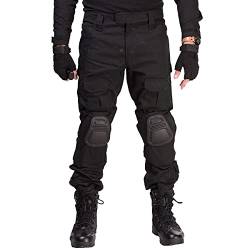 HAN·WILD Combat Pants Taktische Hose mit Knieschonern Multicam Rip-Stop Hose Airsoft Jagdhose, schwarz, Klein von HAN·WILD